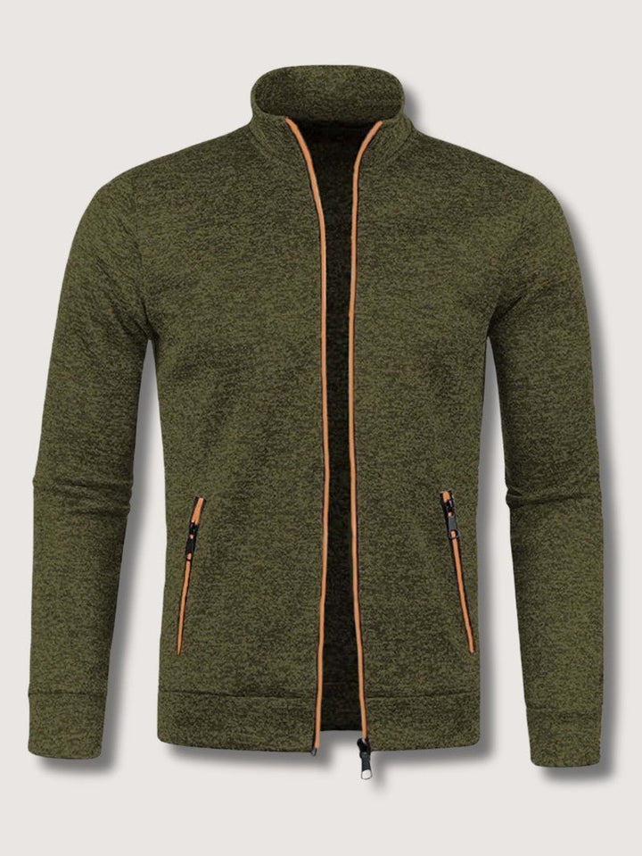 Full-Zip Knit Cardigan For Men, Long Sleeve Casual Layering Sweater