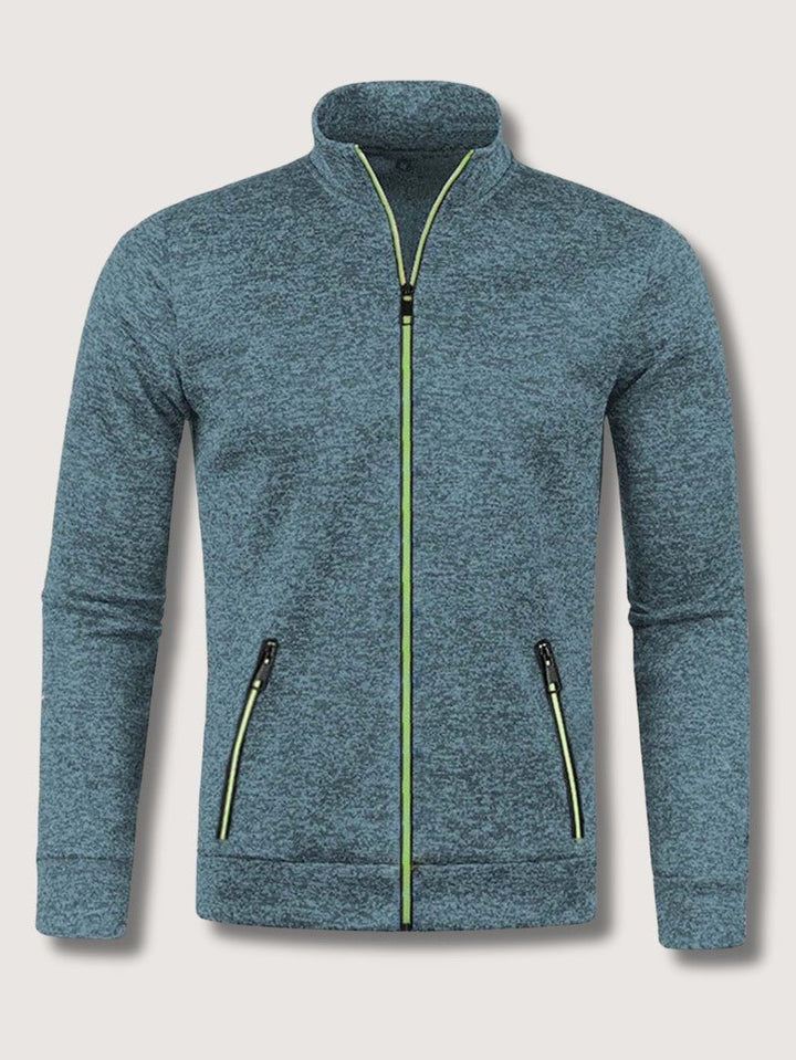 Full-Zip Knit Cardigan For Men, Long Sleeve Casual Layering Sweater