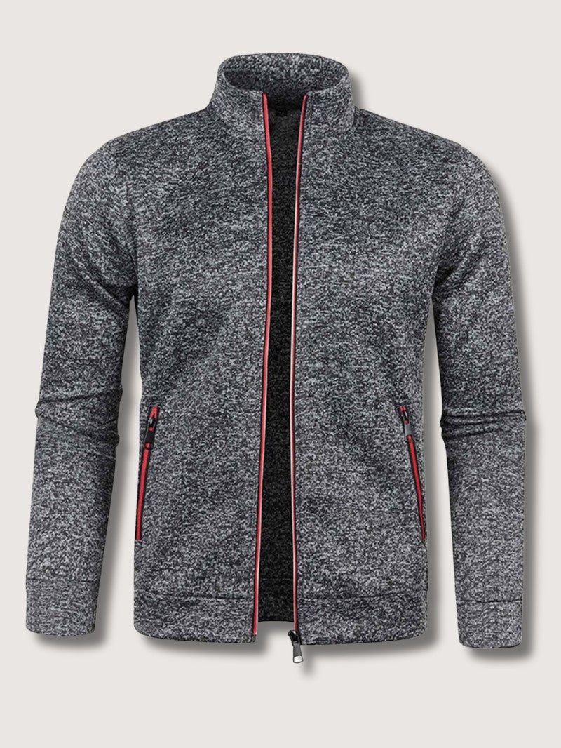 Full-Zip Knit Cardigan For Men, Long Sleeve Casual Layering Sweater