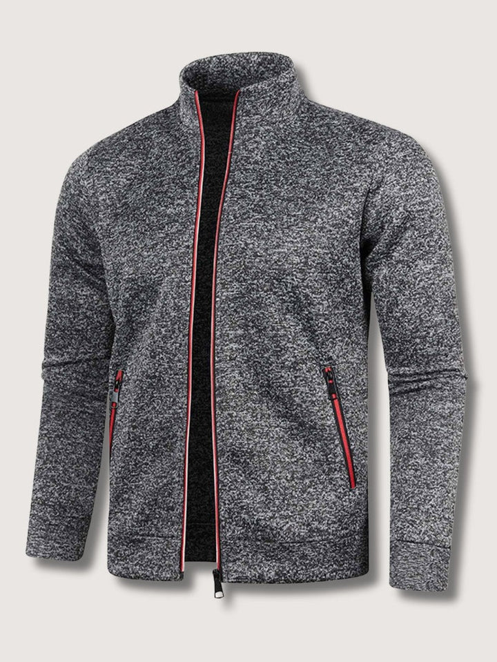 Full-Zip Knit Cardigan For Men, Long Sleeve Casual Layering Sweater