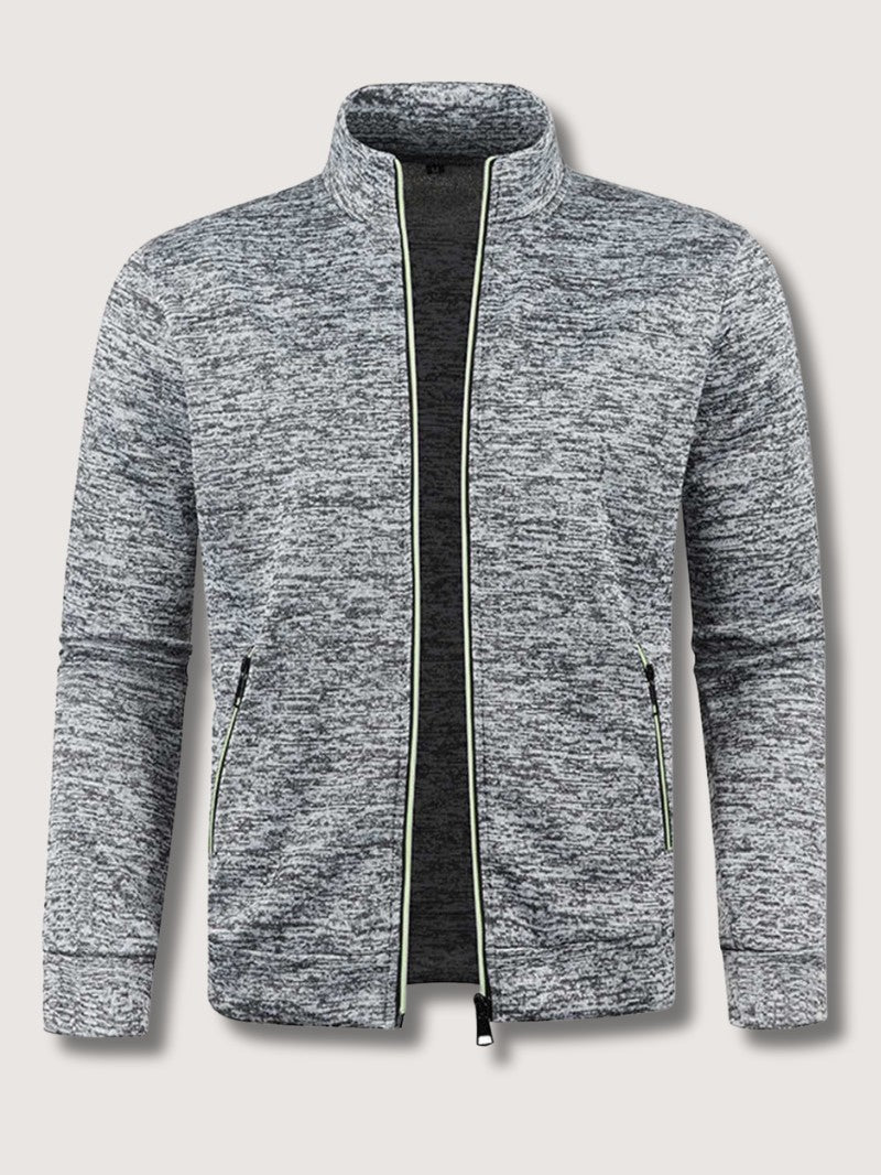 Full-Zip Knit Cardigan For Men, Long Sleeve Casual Layering Sweater