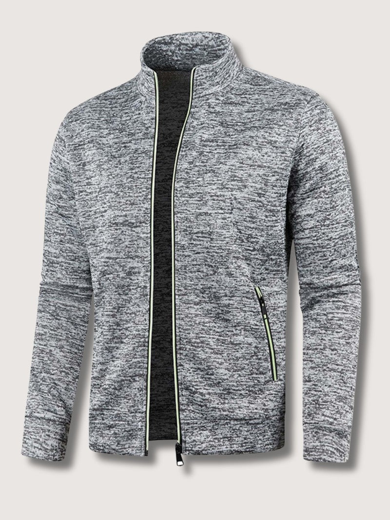 Full-Zip Knit Cardigan For Men, Long Sleeve Casual Layering Sweater