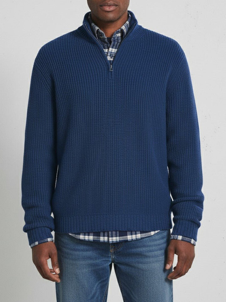 Half Zip Knit Sweater For Men Lightweight Cotton Blend Long Sleeve Pullover