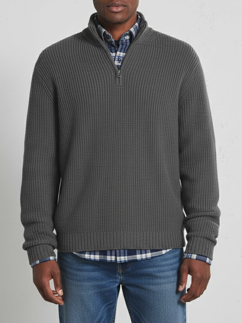 Half Zip Knit Sweater For Men Lightweight Cotton Blend Long Sleeve Pullover