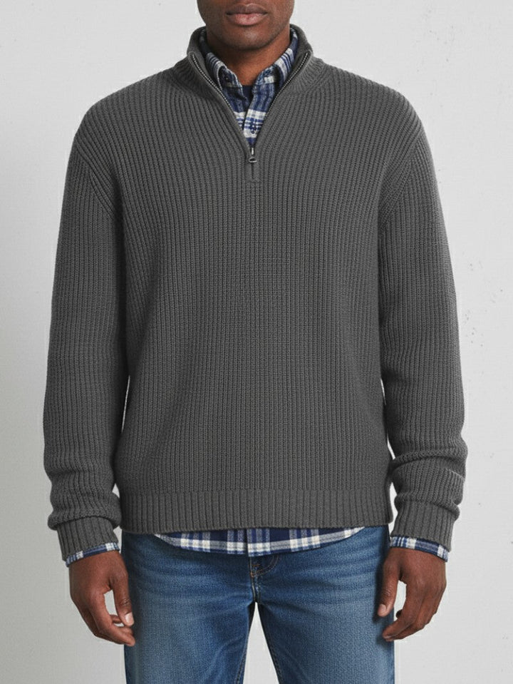 Half Zip Knit Sweater For Men Lightweight Cotton Blend Long Sleeve Pullover