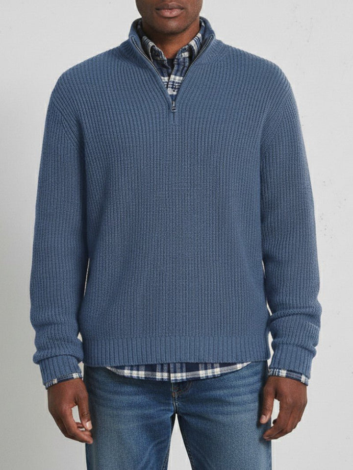 Half Zip Knit Sweater For Men Lightweight Cotton Blend Long Sleeve Pullover