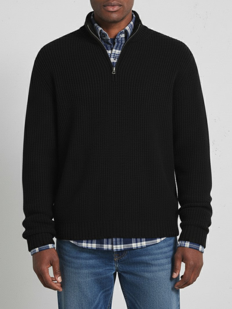 Half Zip Knit Sweater For Men Lightweight Cotton Blend Long Sleeve Pullover