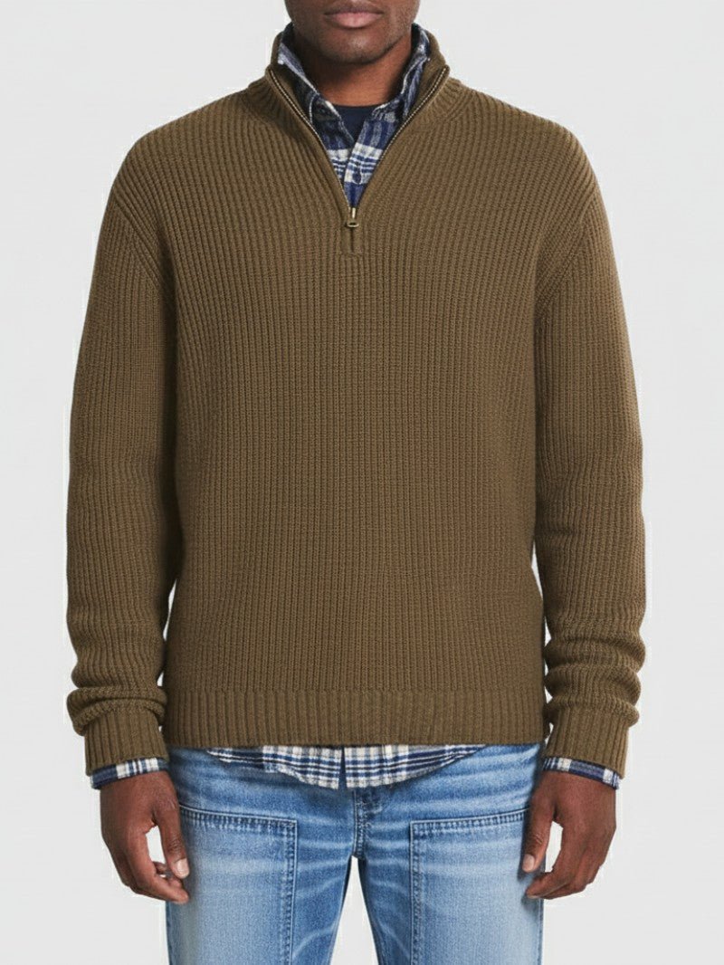 Half Zip Knit Sweater For Men Lightweight Cotton Blend Long Sleeve Pullover