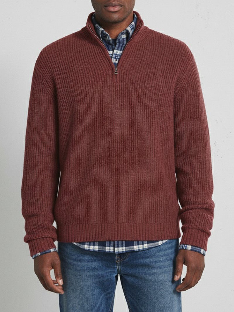 Half Zip Knit Sweater For Men Lightweight Cotton Blend Long Sleeve Pullover