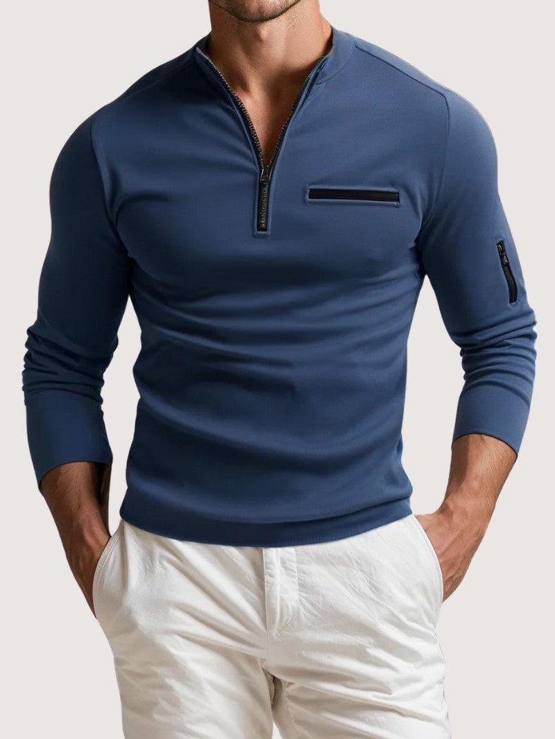 Quarter Zip Sweater For Men, Fine Merino Wool, Slim Fit