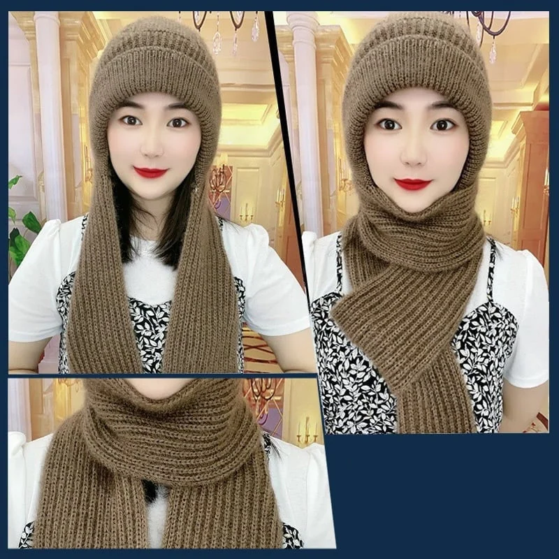 Winter Windproof Hat For Women With Integrated Ear Protection And Scarf
