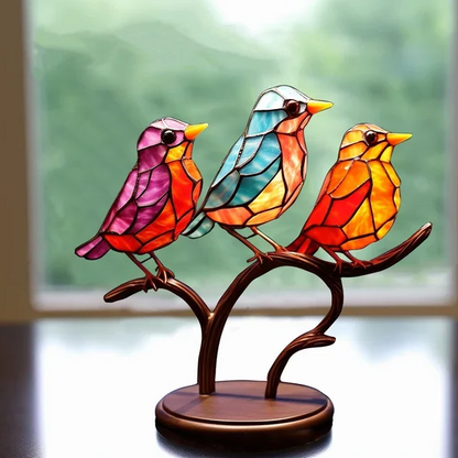 Acrylic Bird on Branch Desktop Ornament with Rainbow Color Shifting and Stable Base