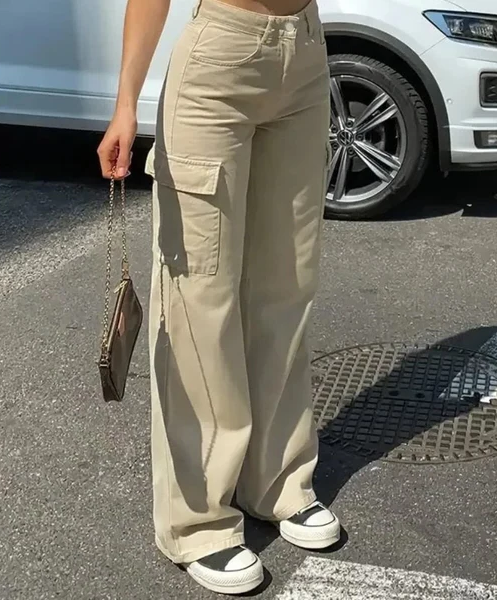 Women's Cargo Pants with Adjustable Waist Belt and Multiple Pockets