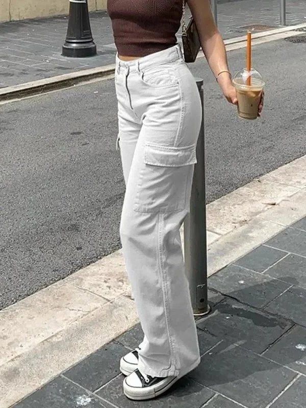 Women's Cotton Blend Cargo Pants with Adjustable Waist Belt and Multiple Pockets