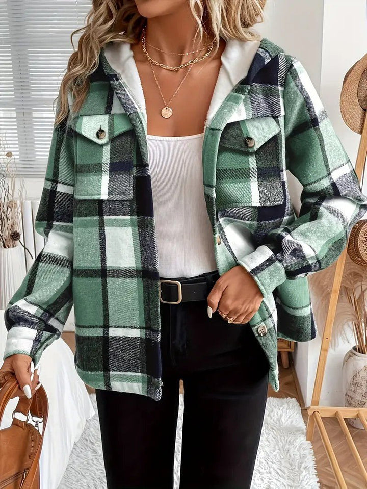 Shirt Jacket With Hood, Fleece Lining, Classic Plaid Pattern
