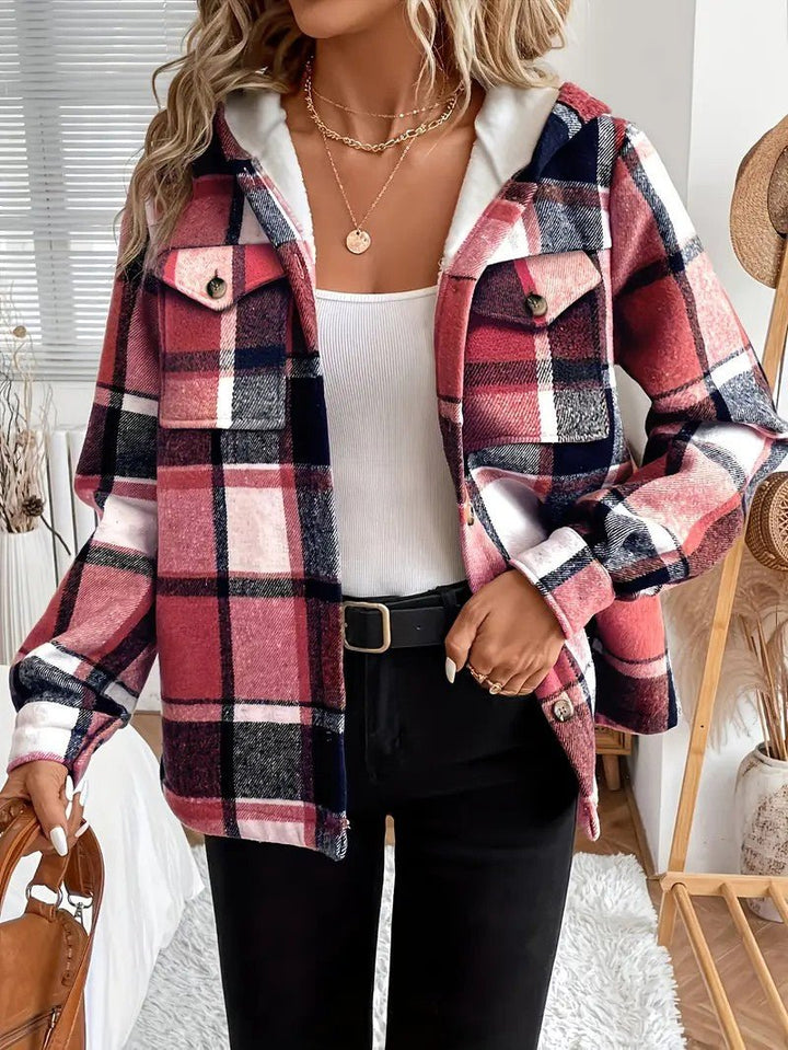 Shirt Jacket With Hood, Fleece Lining, Classic Plaid Pattern