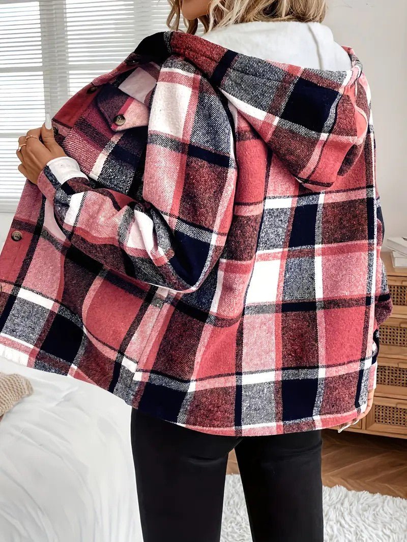 Shirt Jacket With Hood, Fleece Lining, Classic Plaid Pattern