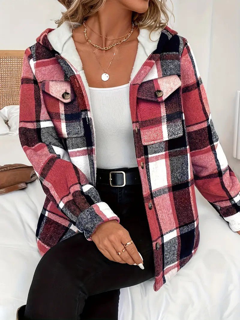 Shirt Jacket With Hood, Fleece Lining, Classic Plaid Pattern