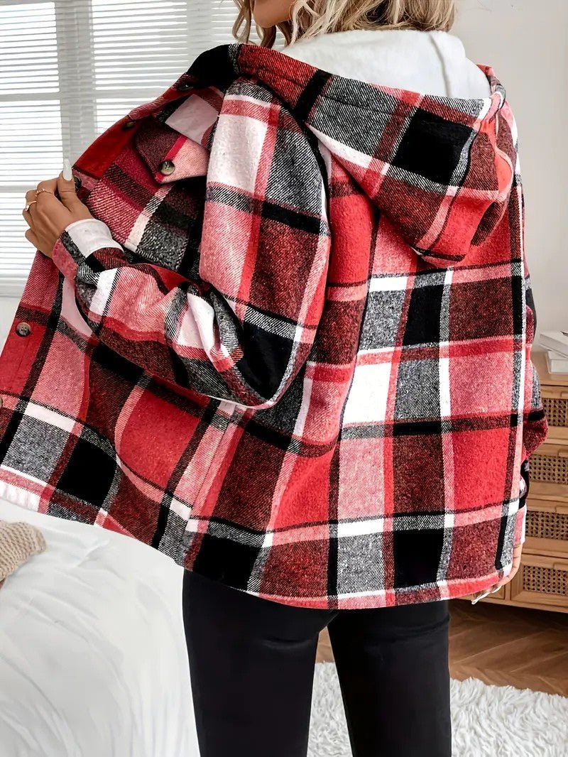 Shirt Jacket With Hood, Fleece Lining, Classic Plaid Pattern