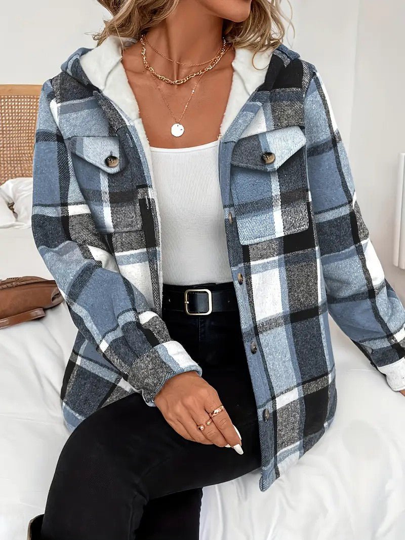 Shirt Jacket With Hood, Fleece Lining, Classic Plaid Pattern