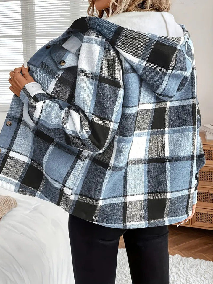 Shirt Jacket With Hood, Fleece Lining, Classic Plaid Pattern