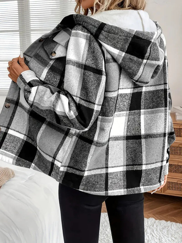 Shirt Jacket With Hood, Fleece Lining, Classic Plaid Pattern