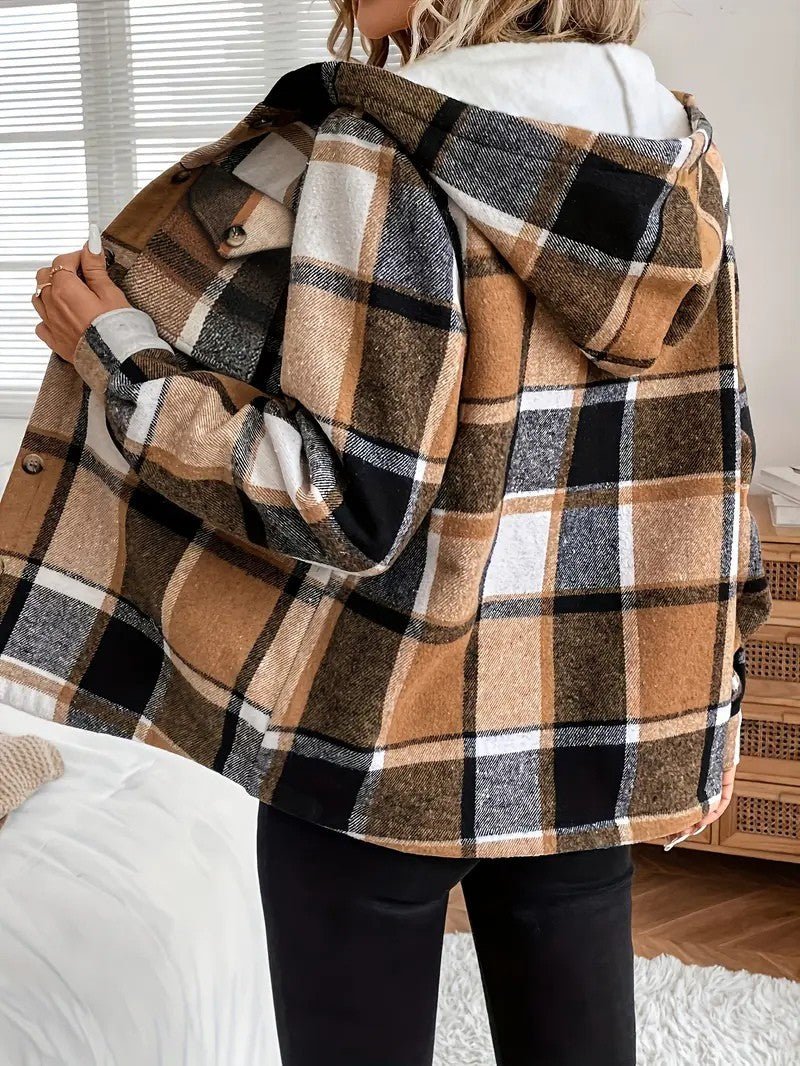 Shirt Jacket With Hood, Fleece Lining, Classic Plaid Pattern