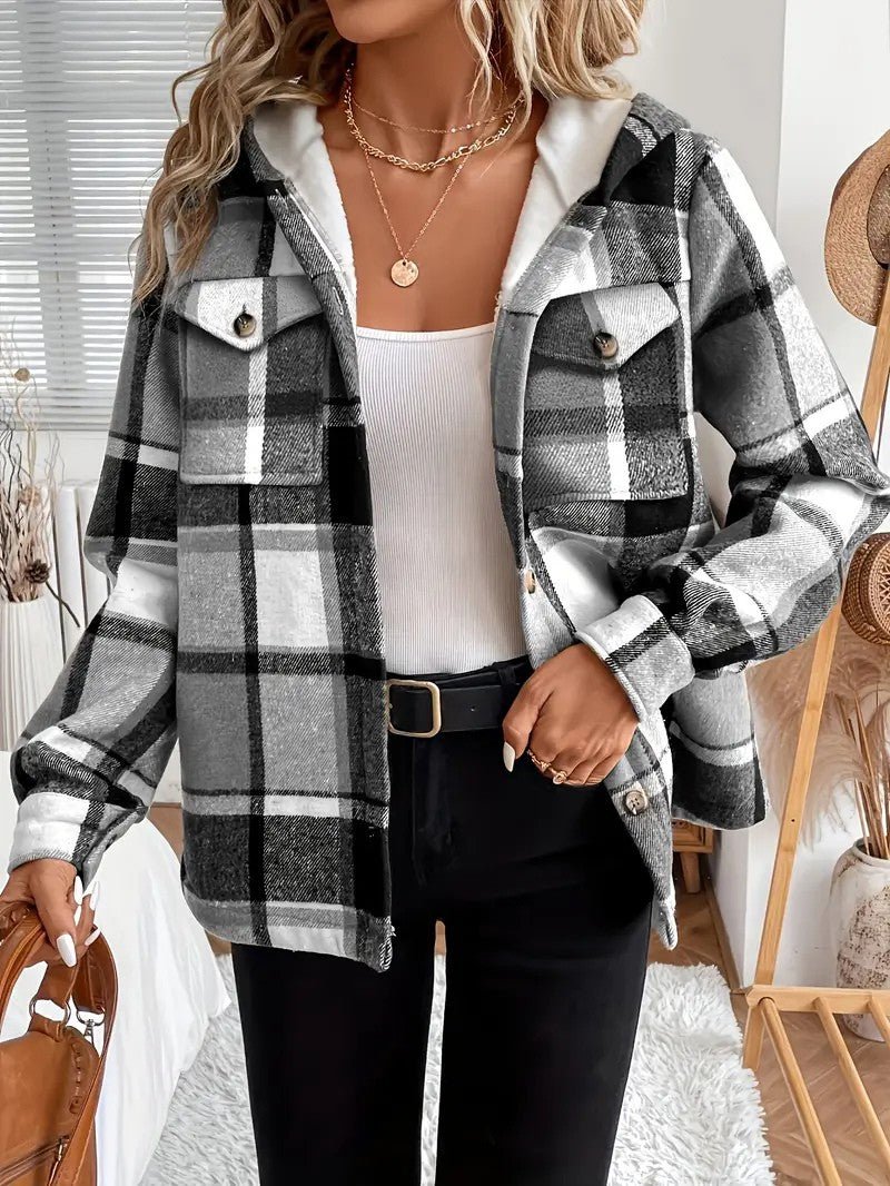 Shirt Jacket With Hood, Fleece Lining, Classic Plaid Pattern