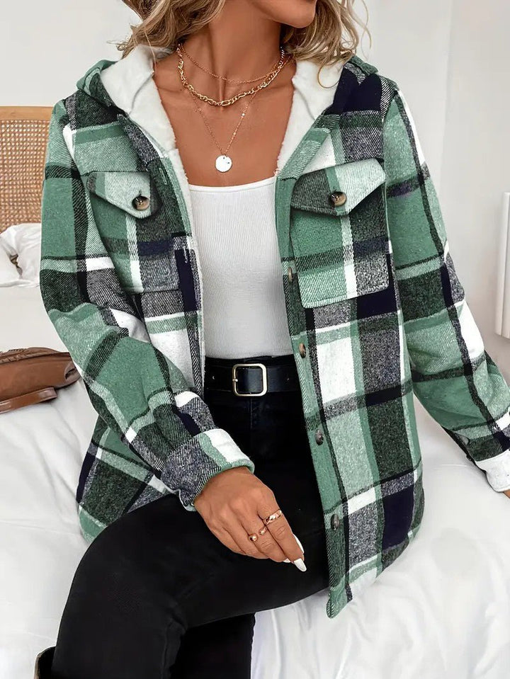 Shirt Jacket With Hood, Fleece Lining, Classic Plaid Pattern