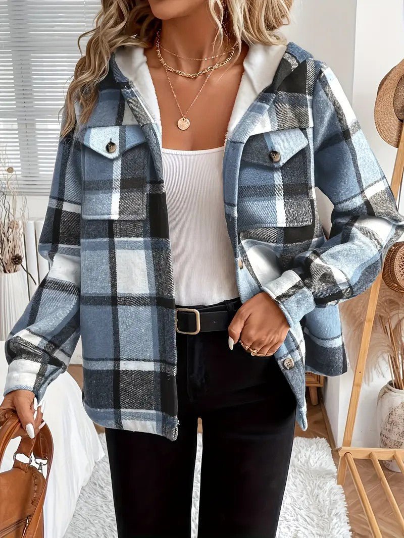 Shirt Jacket With Hood, Fleece Lining, Classic Plaid Pattern