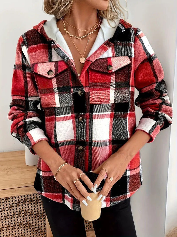 Shirt Jacket With Hood, Fleece Lining, Classic Plaid Pattern