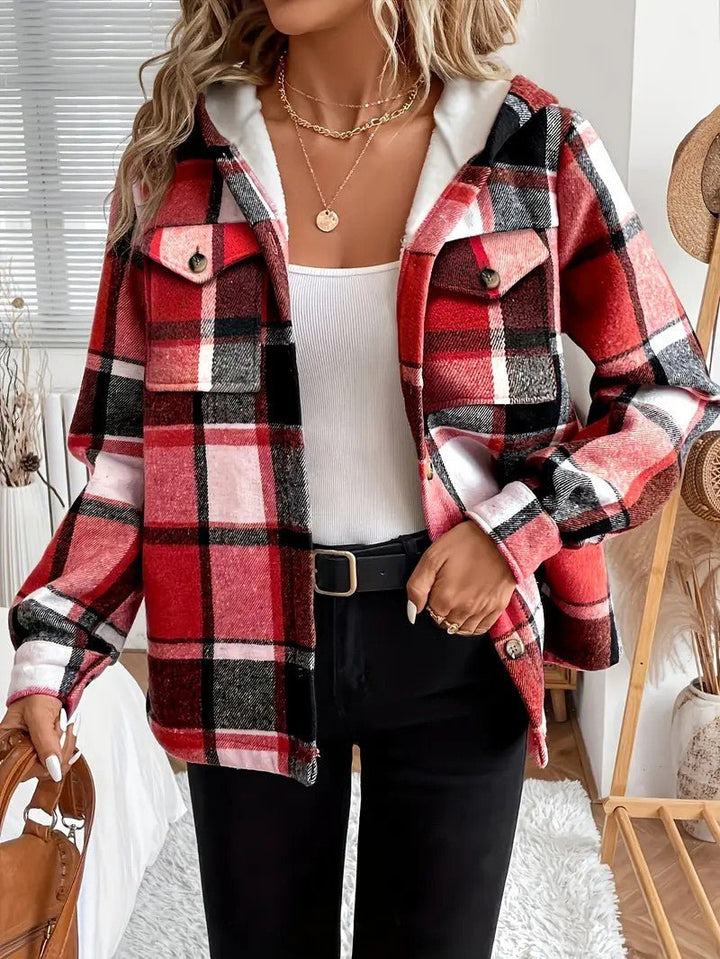 Shirt Jacket With Hood, Fleece Lining, Classic Plaid Pattern