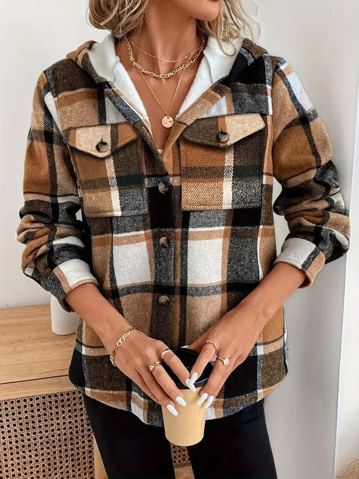 Shirt Jacket With Hood, Fleece Lining, Classic Plaid Pattern