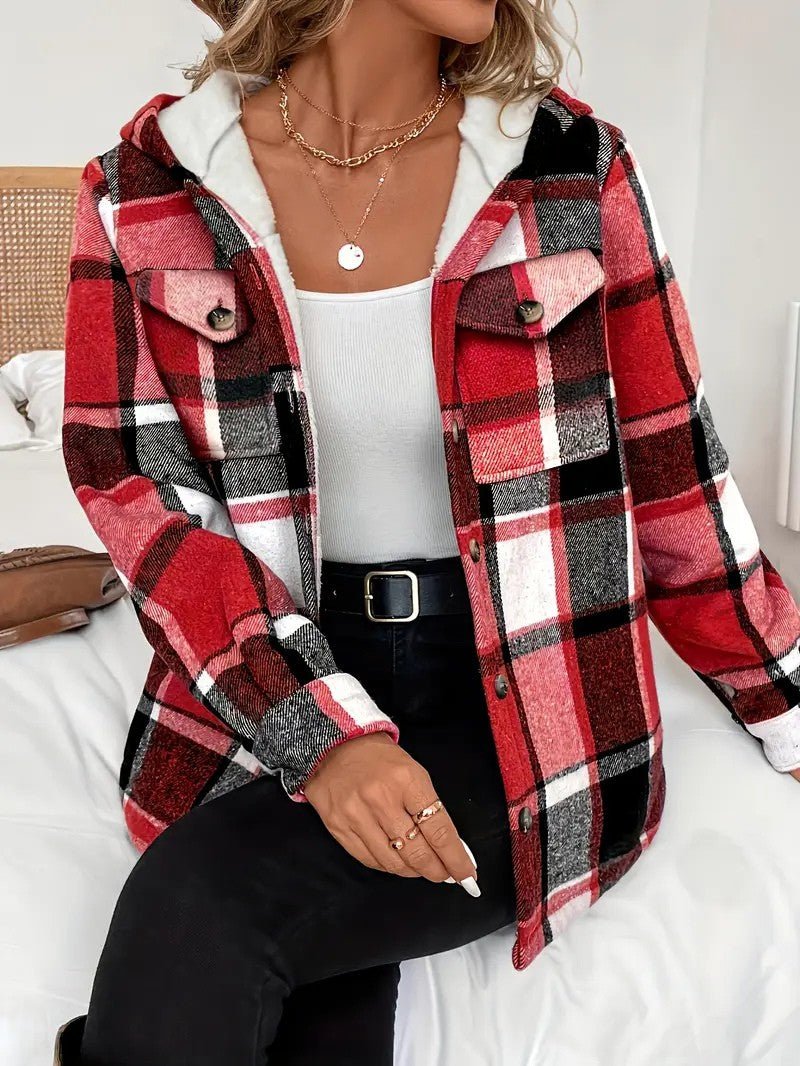 Shirt Jacket With Hood, Fleece Lining, Classic Plaid Pattern