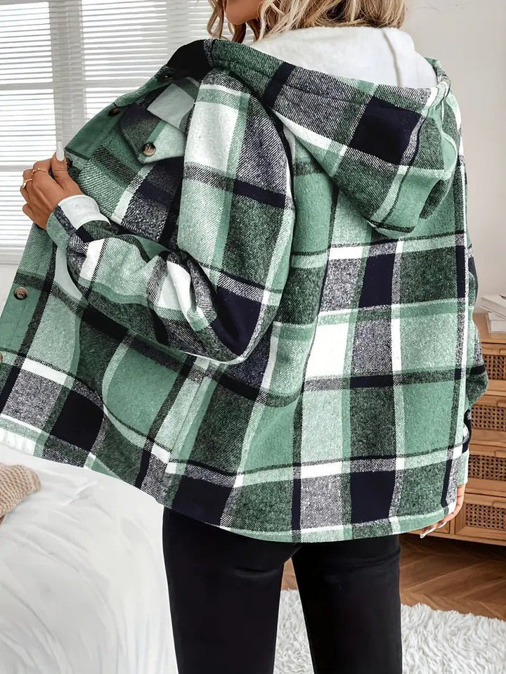 Shirt Jacket With Hood, Fleece Lining, Classic Plaid Pattern