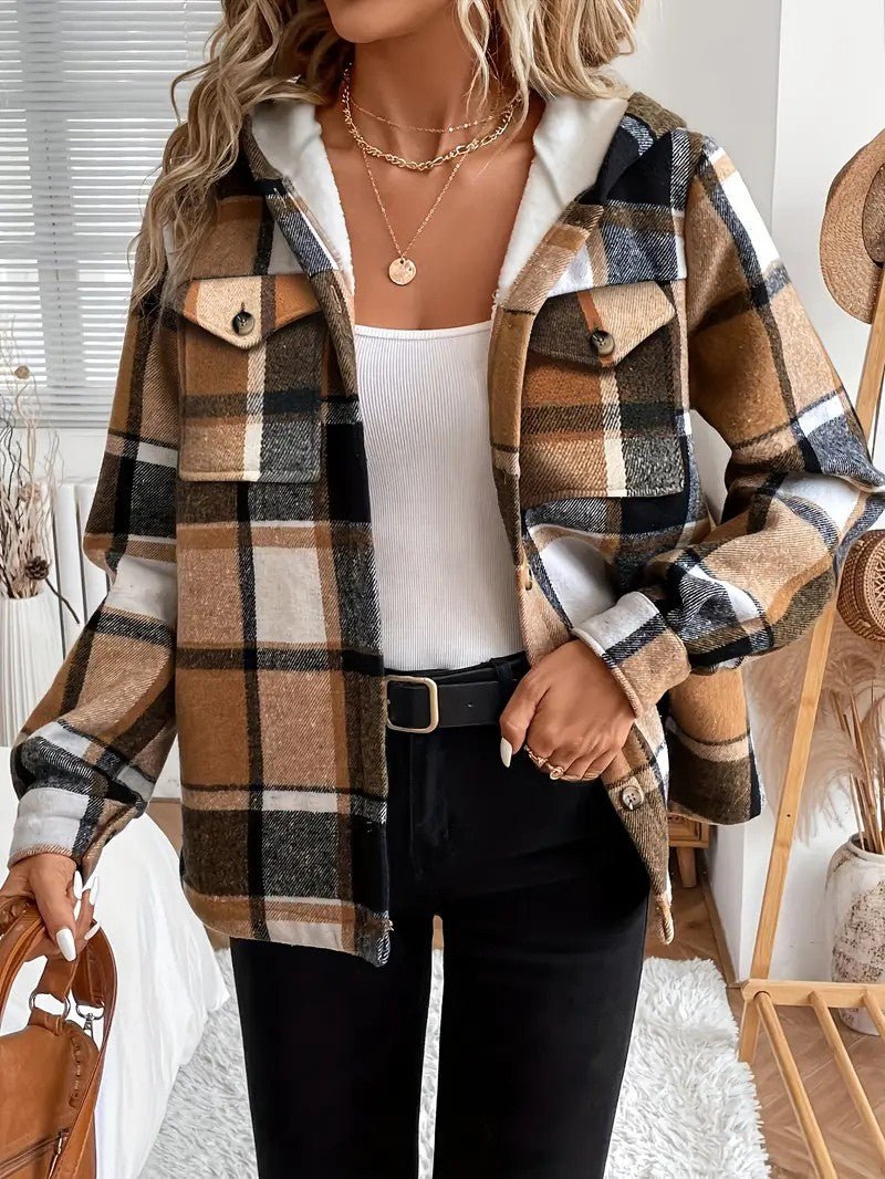 Shirt Jacket With Hood, Fleece Lining, Classic Plaid Pattern
