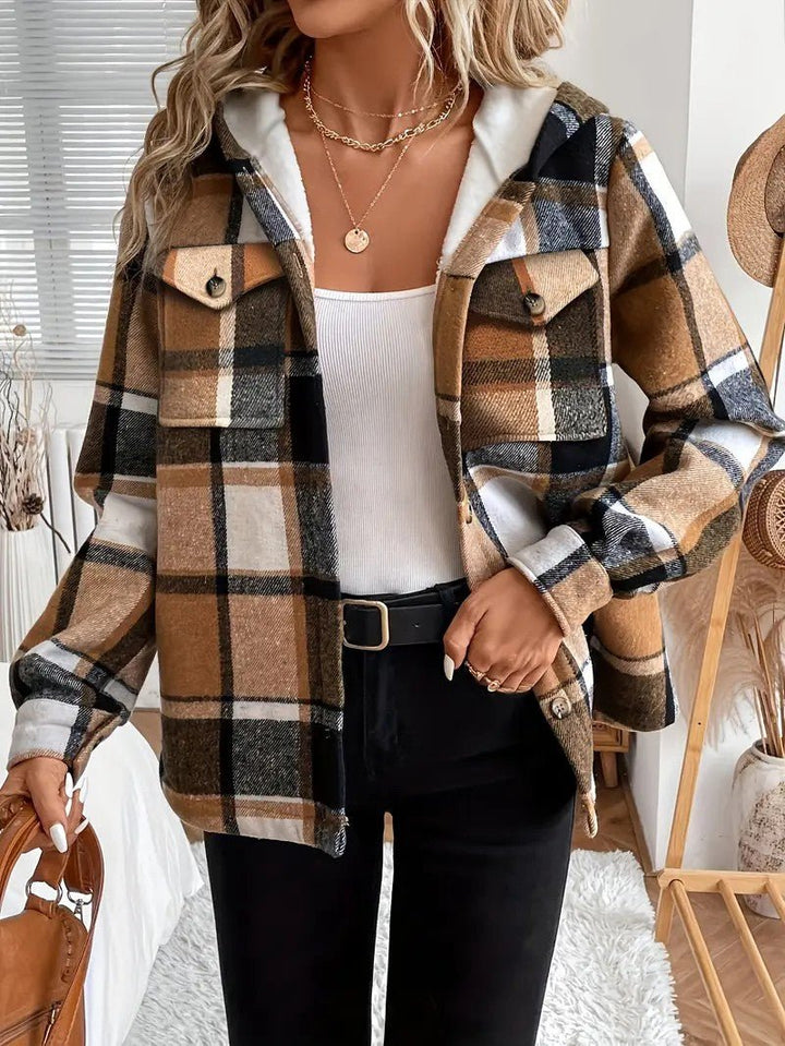 Shirt Jacket With Hood, Fleece Lining, Classic Plaid Pattern