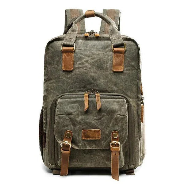 Camera Backpack Waterproof Waxed Canvas With Padded Interior And Tripod Straps