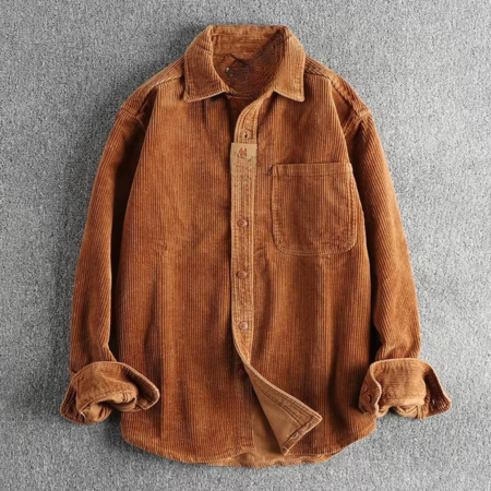 Men's Corduroy Shirt with Long Sleeves and Chest Pocket, Button Front