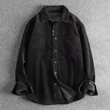 Men's Corduroy Shirt with Long Sleeves and Chest Pocket, Button Front