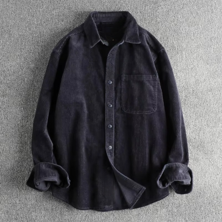 Men's Corduroy Shirt with Long Sleeves and Chest Pocket, Button Front