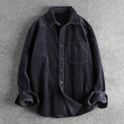 Men's Corduroy Shirt with Long Sleeves and Chest Pocket, Button Front