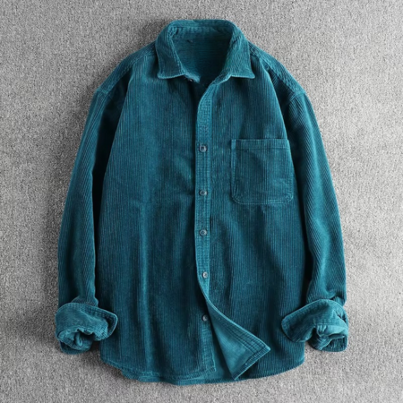 Men's Corduroy Shirt with Long Sleeves and Chest Pocket, Button Front