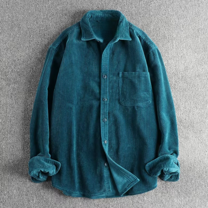 Men's Corduroy Shirt with Long Sleeves and Chest Pocket, Button Front