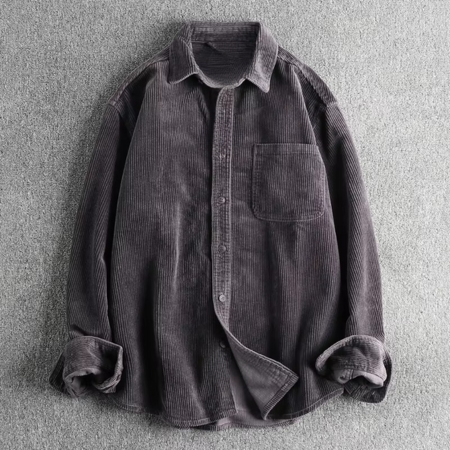 Men's Corduroy Shirt with Long Sleeves and Chest Pocket, Button Front