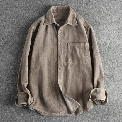 Men's Corduroy Shirt with Long Sleeves and Chest Pocket, Button Front