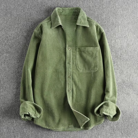 Men's Corduroy Shirt with Long Sleeves and Chest Pocket, Button Front