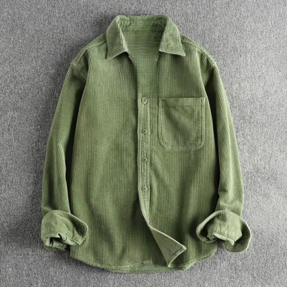 Men's Corduroy Shirt with Long Sleeves and Chest Pocket, Button Front