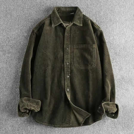 Men's Corduroy Shirt with Long Sleeves and Chest Pocket, Button Front