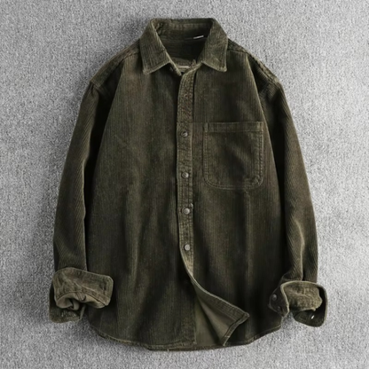 Men's Corduroy Shirt with Long Sleeves and Chest Pocket, Button Front
